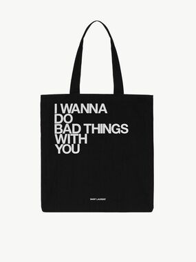 Saint Laurent Black Canvas Tote with White Slogan